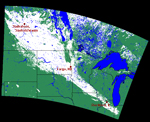 MODIS snow map of the northern United States and Canada
