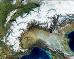 MODIS 1,4,3 RGB composite over the Alps on March 5, 2000