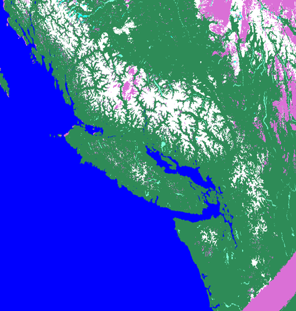 MODIS snow map of British Columbia