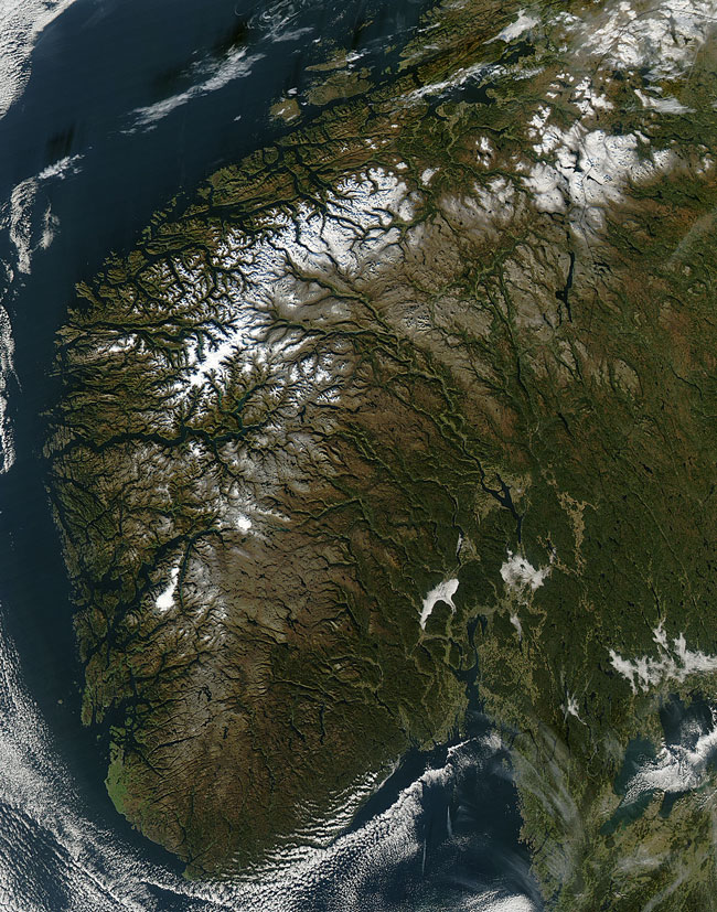 MODIS image of Southern Norway