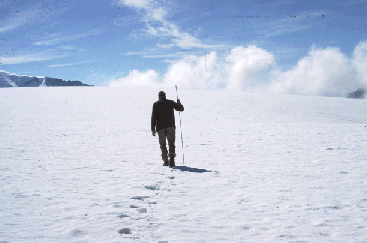scientist walking in the snow